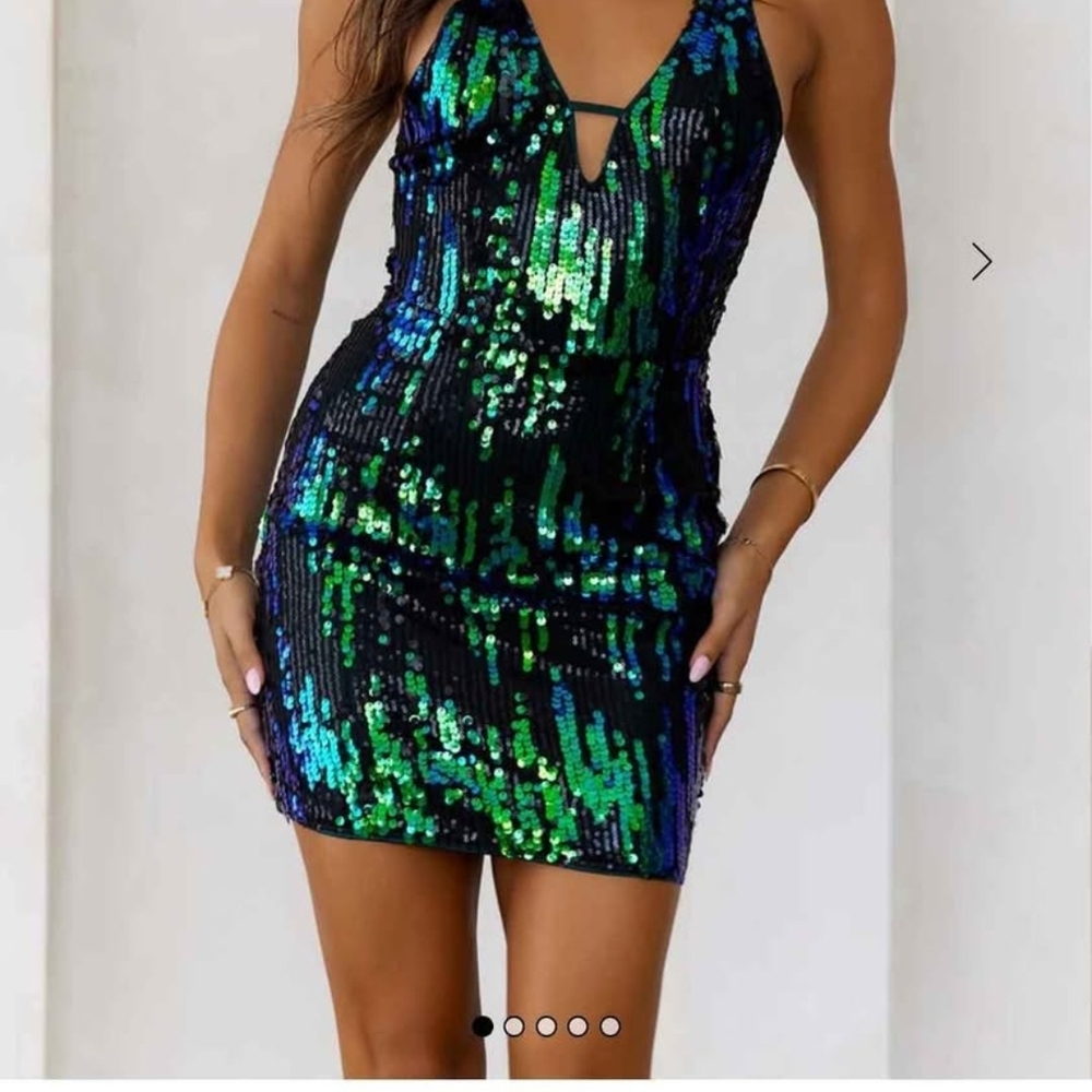 Hello Molly Sequin Mini Dress - Black and Green